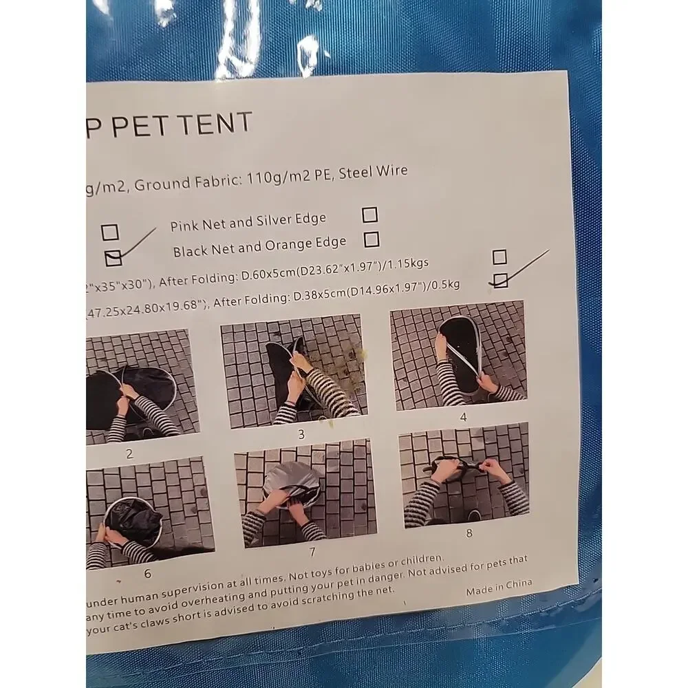 Pop Up Mesh Pet Tent Black Net Blue Trim - New In Case 47.25x24.80x19.68